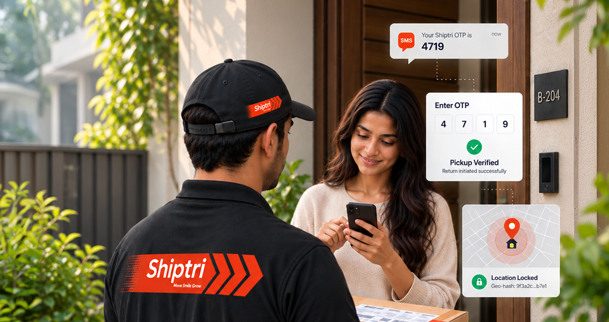 Shiptri agent verifying OTP and locking location at the customer doorstep